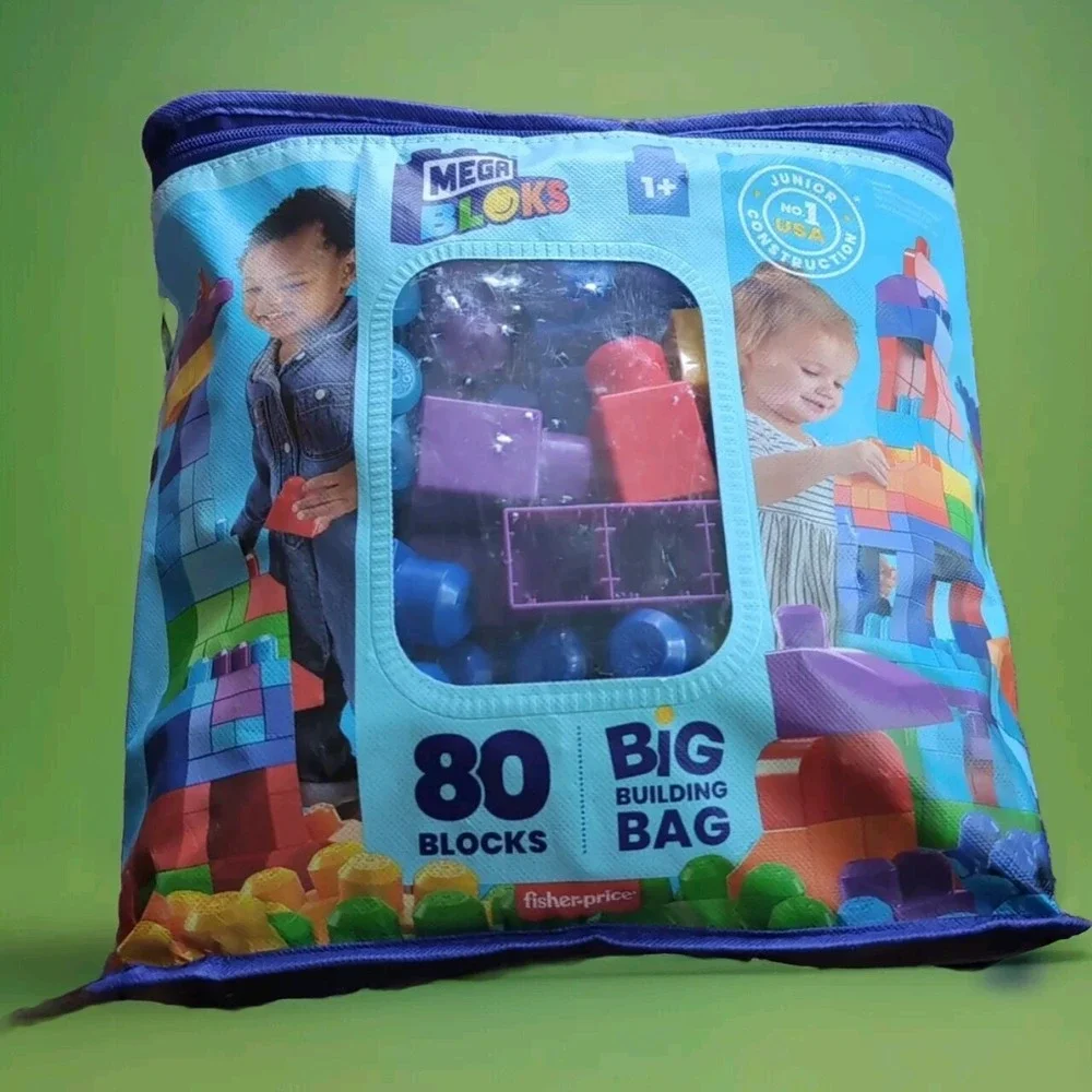 MEGA BLOKS First Builders Toddler Blocks Toys Set, Big‎ Building Bag Blue Used
